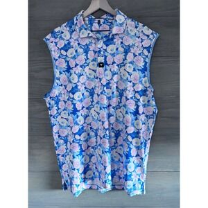 Bad Birdie Women Shirt XXL Blue Pink Sleeveless Golf Polo Floral Performance 2XL